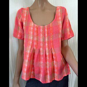 Ace & Jig colorful short sleeve woven cotton blend top pleats S / P
